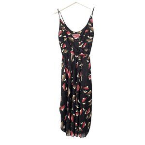 Mindy Malone Vintage 70s Dress Black Red Floral Dandelion Disco Womens Size 7